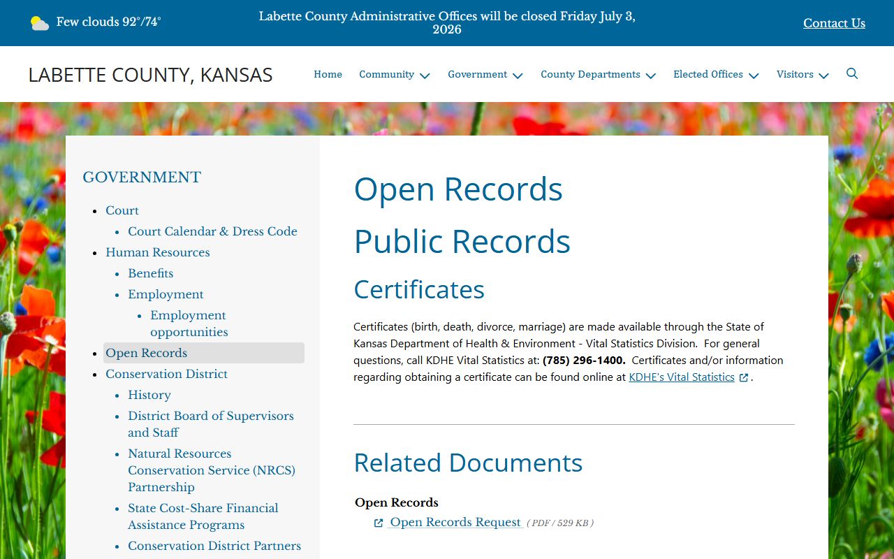 Labette County Clerk of the District Court records and open records page