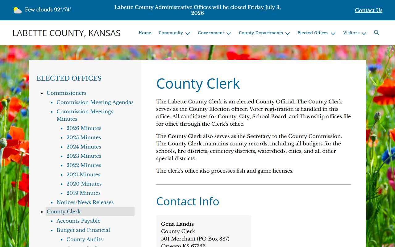 Labette County Clerk records and County Clerk office functions