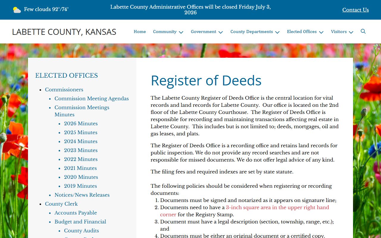 Labette County Clerk records and Register of Deeds office distinction