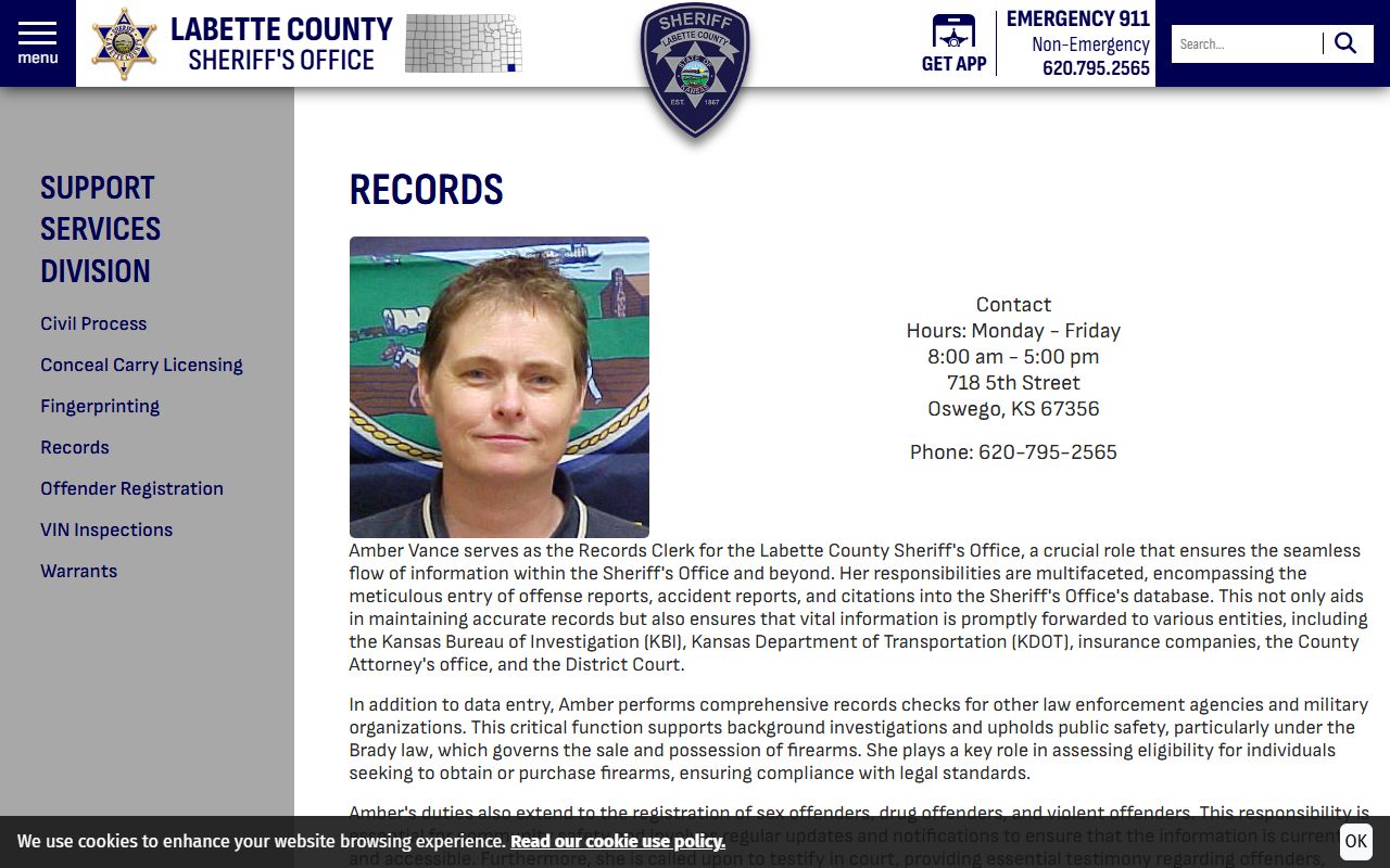 Labette County arrest records sheriff records page for charge and report access