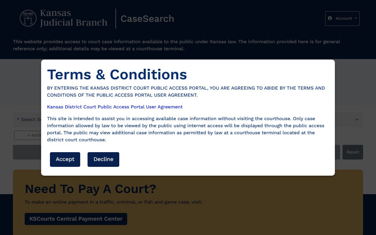 Labette County court dockets Kansas Case Search interface