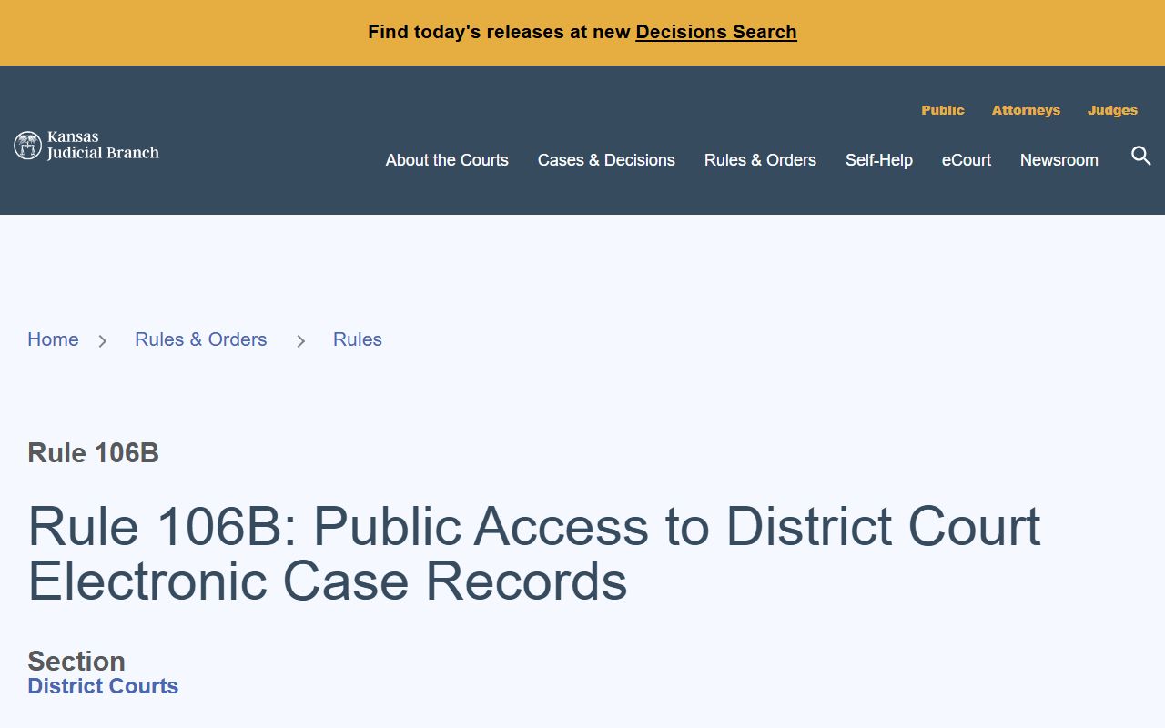 Labette County court records Kansas Rule 106B electronic case access
