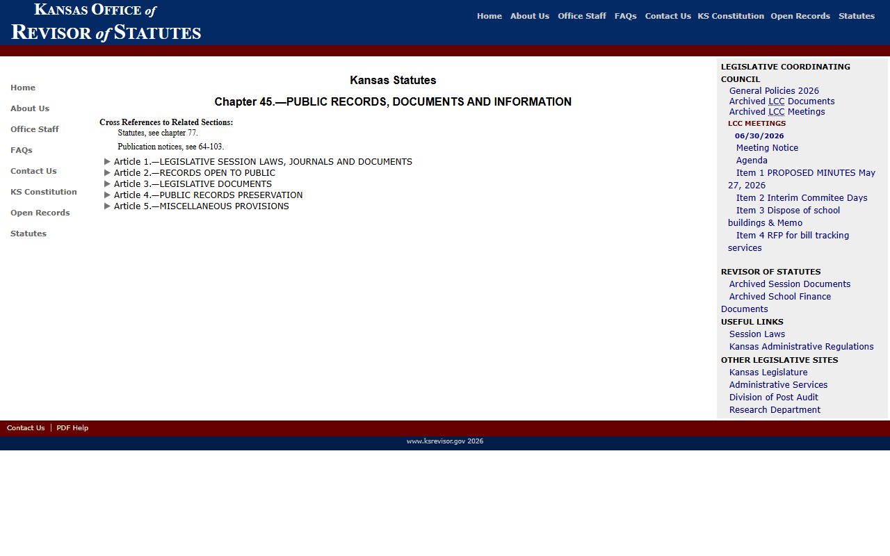 Labette County court records Kansas Open Records Act chapter