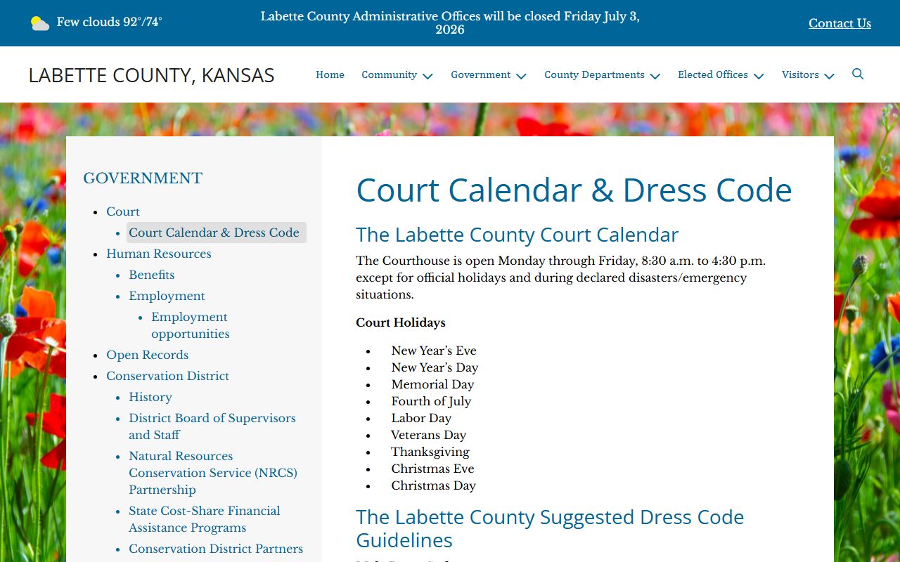 Labette County District Court records and courtroom dress code