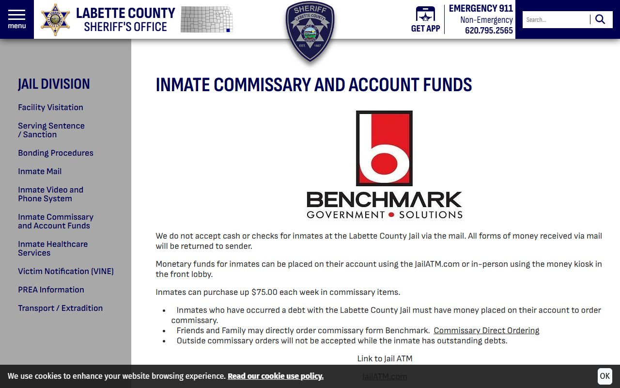 Labette County inmate search commissary and account funds page