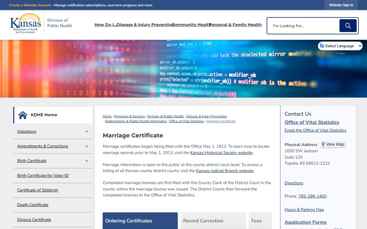 Labette County marriage records and KDHE marriage certificate access