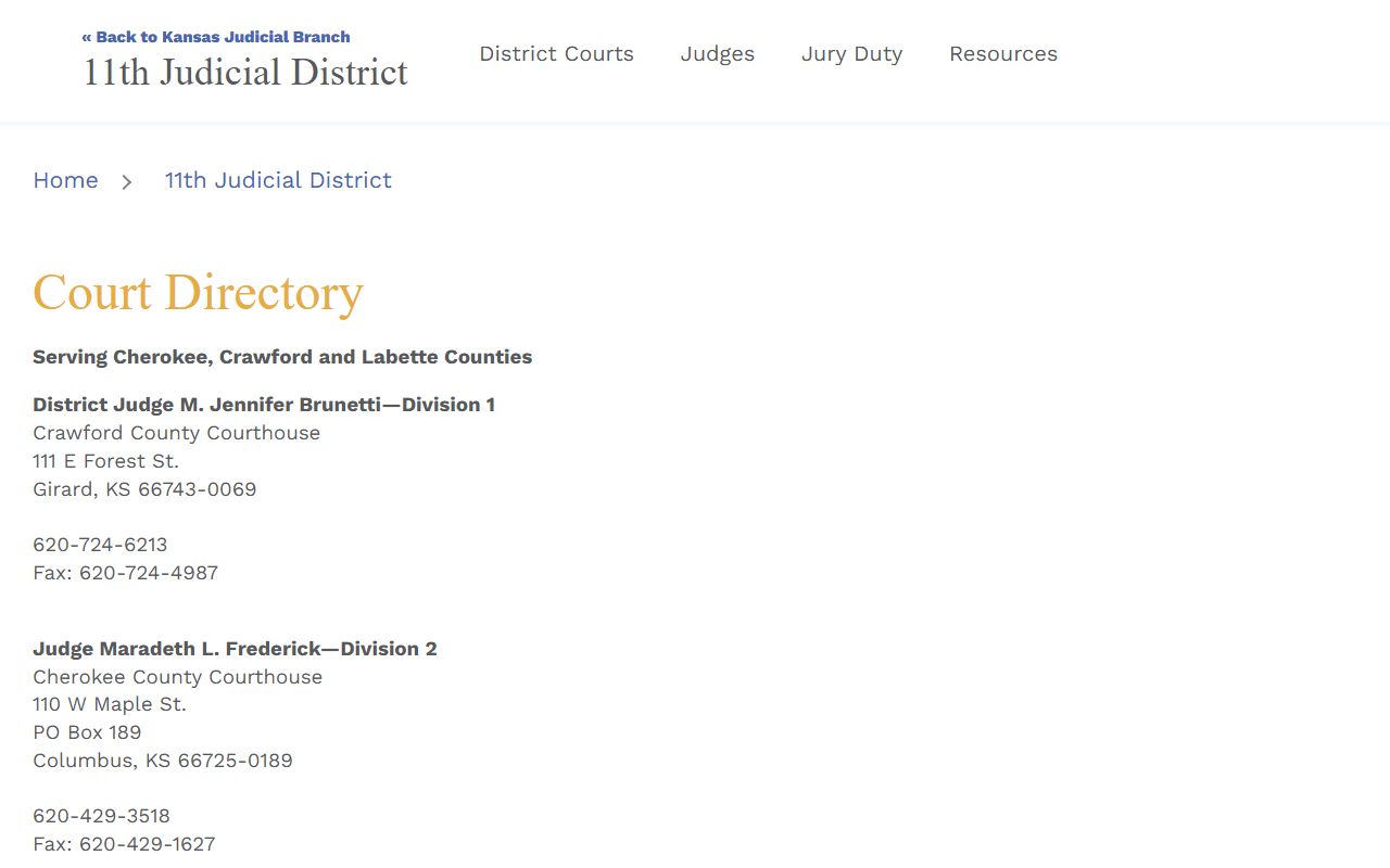Labette County probate records and 11th Judicial District directory