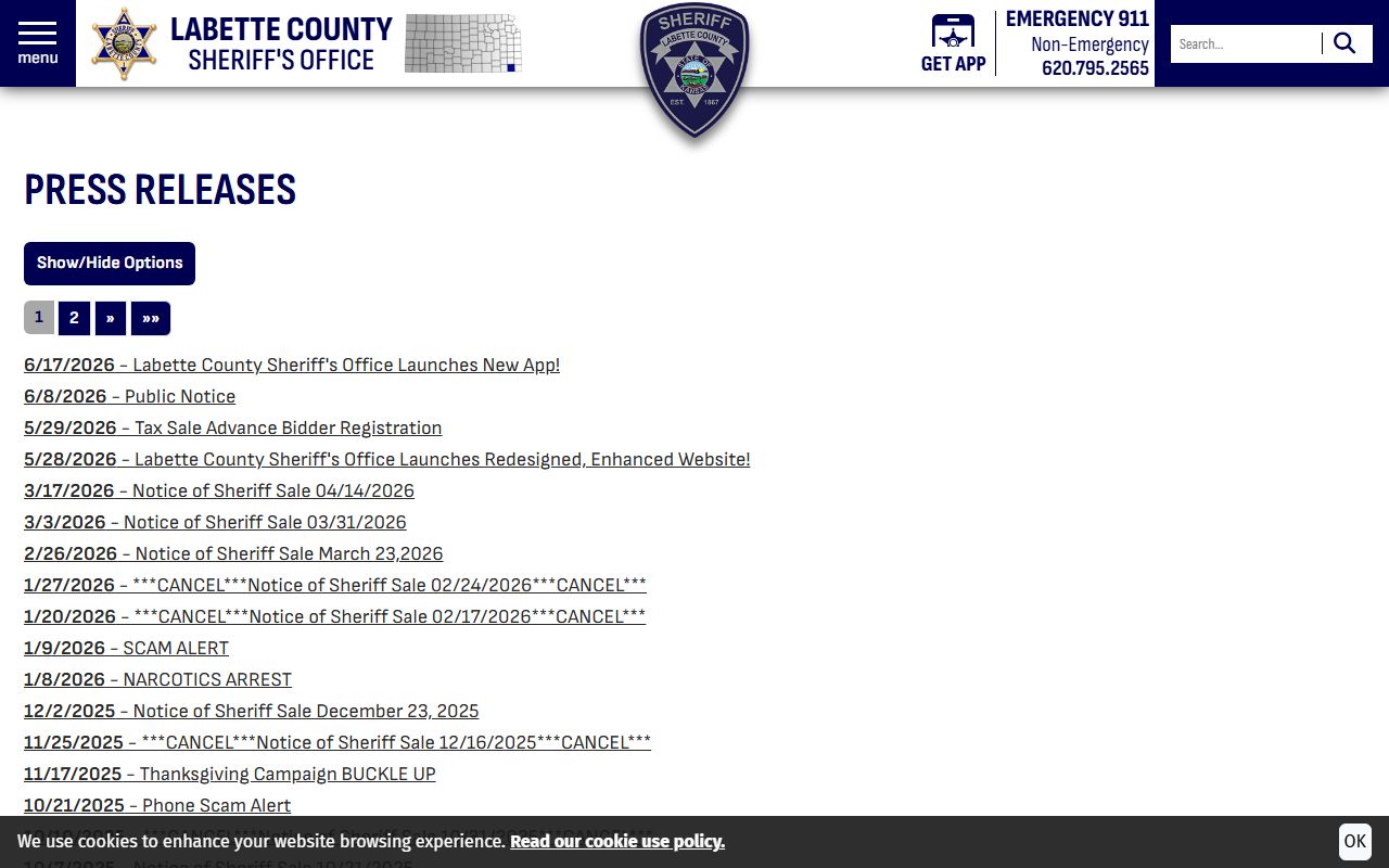 Labette County warrant search sheriff press releases and public safety updates